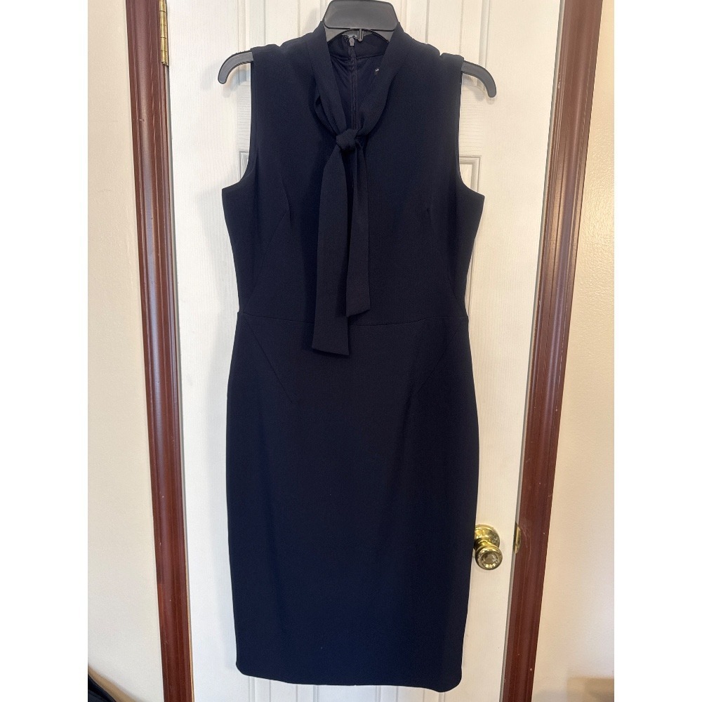 Maggy London Sheath Dress Tie Neck Sleeveless Career‎ Cocktail Blue 6